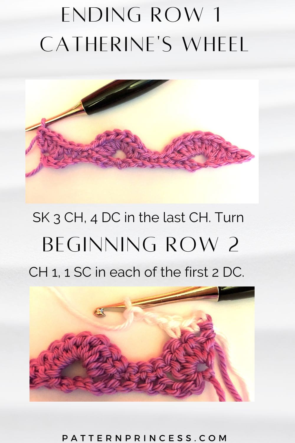 Ending Row 1 Beginning Row 2 Catherine's Wheel crochet stitch