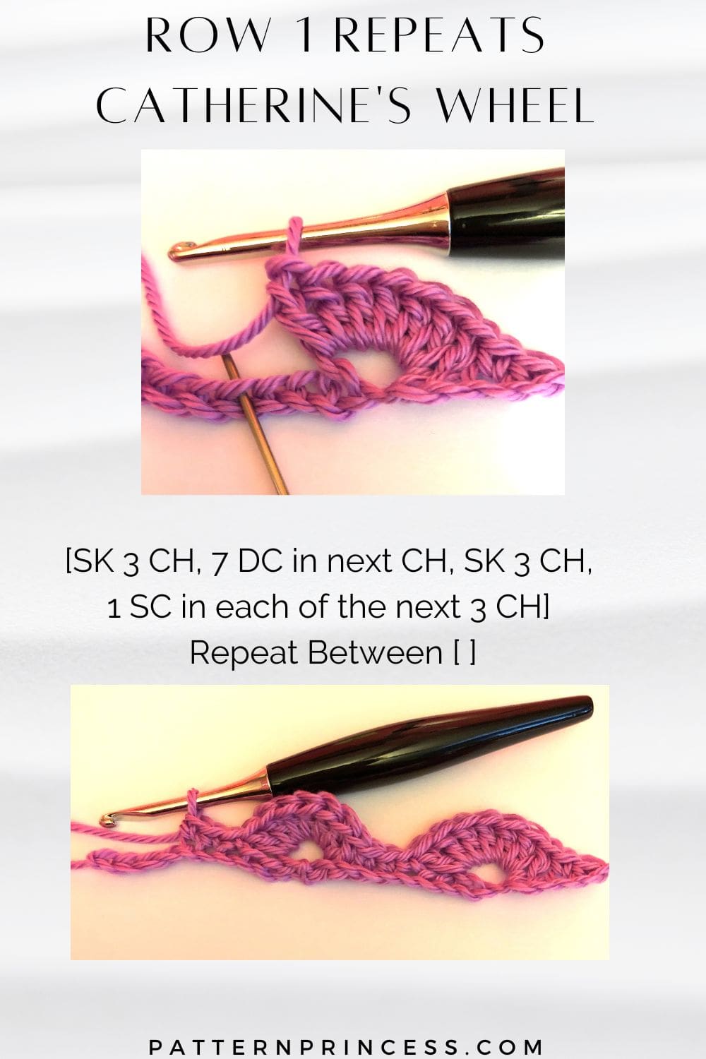 Row 1 Repeating Stitches Catherine's Wheel crochet stitch
