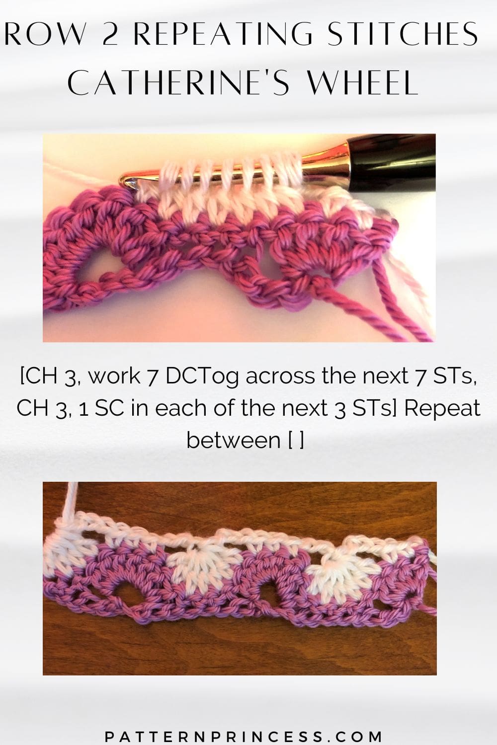 Row 2 Repeating Stitches Catherine's Wheel crochet stitch