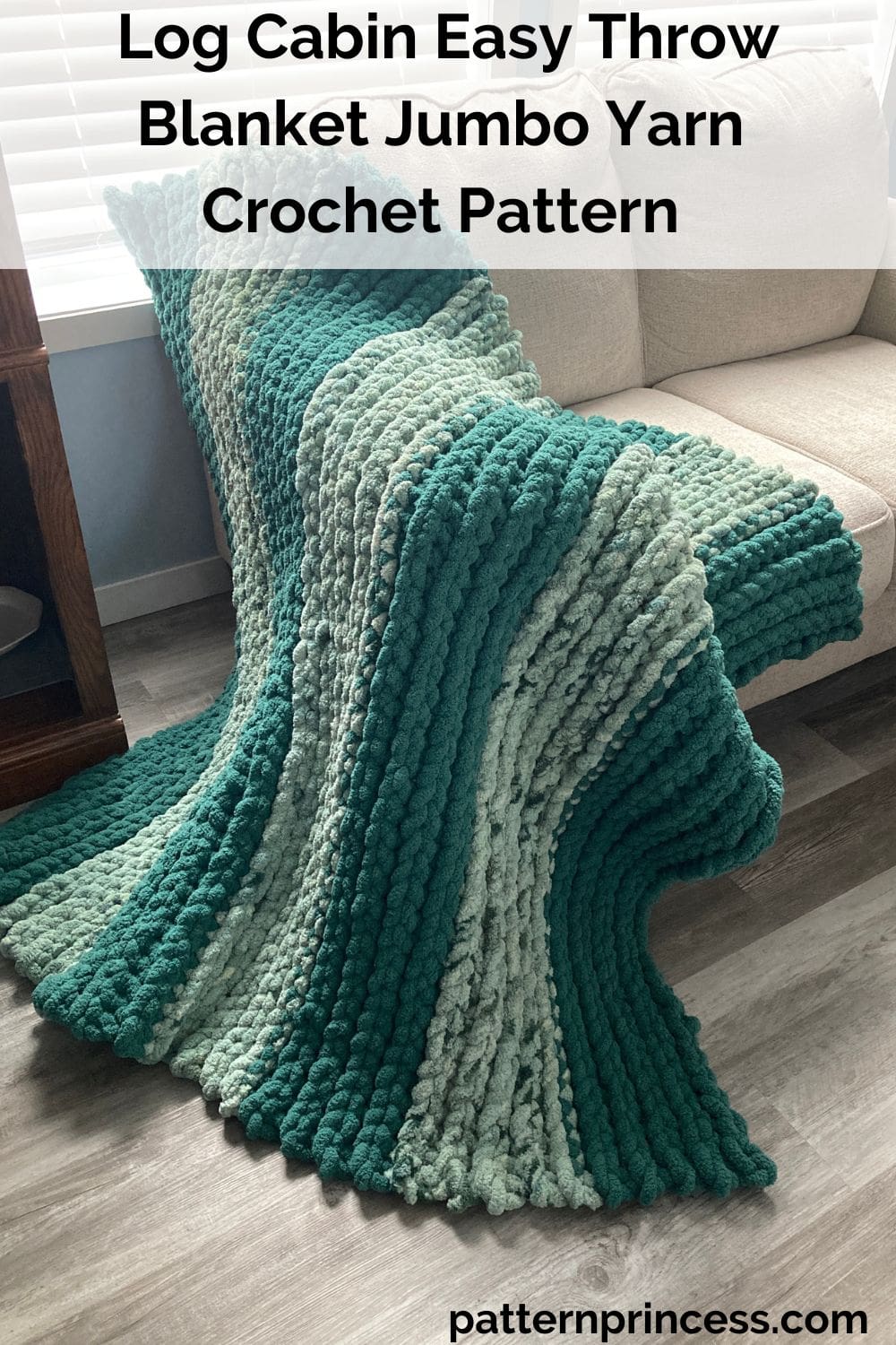 Log Cabin Easy Throw Blanket Jumbo Yarn Crochet Pattern