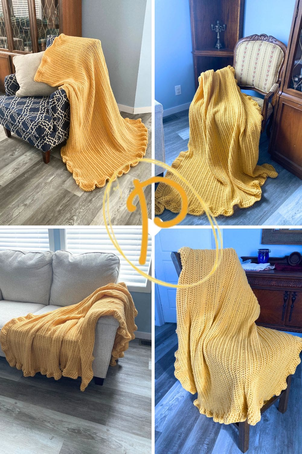 Textured Crochet Afghan with Ruffled Edge