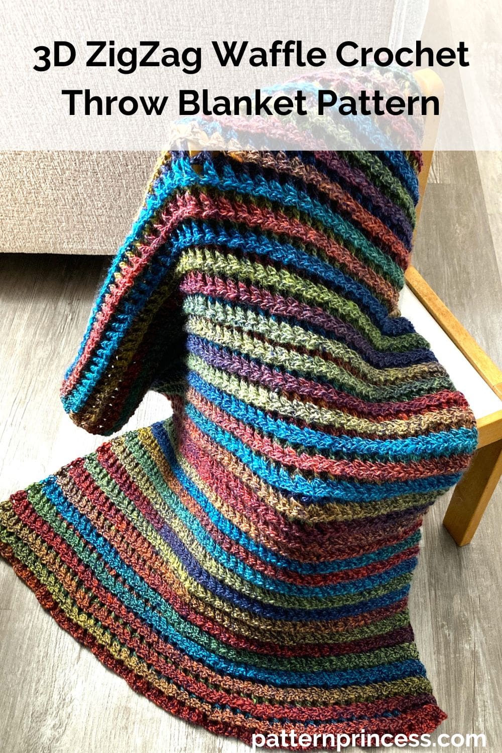 3D ZigZag Waffle Crochet Throw Blanket Pattern