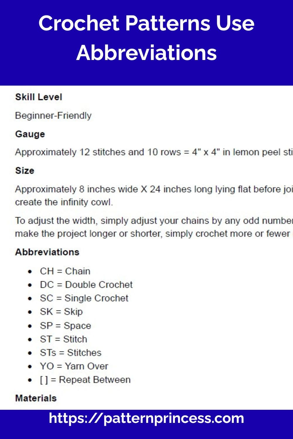 Crochet Patterns Use Abbreviations